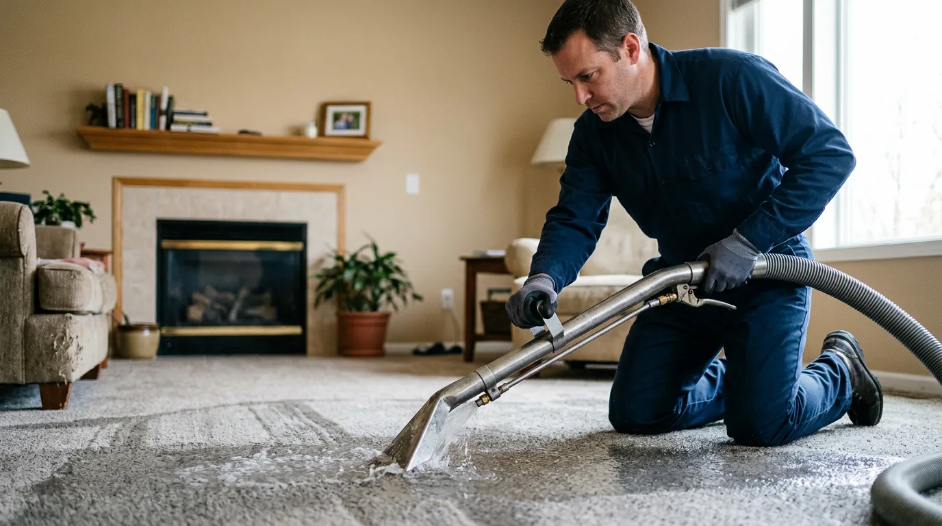 Water damage restoration technician working near Lovejoy, IL